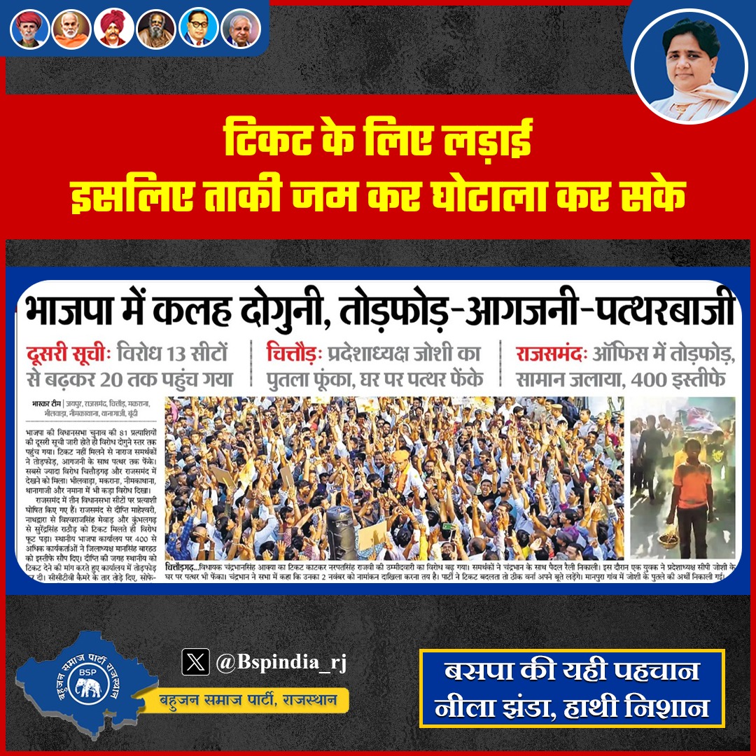 Bspindia_rj's tweet photo. टिकट के लिए लड़ाई इसलिए ताकी जम कर
घोटाला कर सकें,
यही तो है भाजपा और कांग्रेस का सच।

#राजस्थान_बीएसपी_के_साथ https://t.co/ZIOszashmu