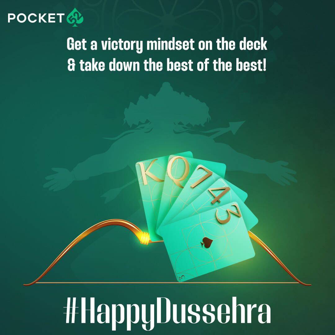 This Dussehra, aim to set a whole new standard. Go on, play the right cards and spend this festive season, winning on Pocket52. Happy Dussehra.

#Pocket52 #Poker #HappyDussehra #Dussehra #Dussehra2023 #Celebration #Festive