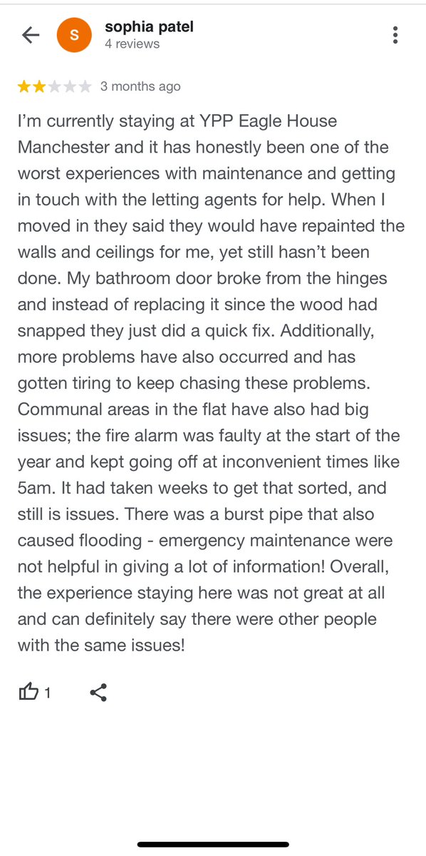 “When I moved in they said they would have repainted the walls and ceilings for me, yet still hasn't been done. My bathroom door broke from the hinges and instead of replacing it since the wood had snapped they just did a quick fix. Additionally, more problems have also occurred”