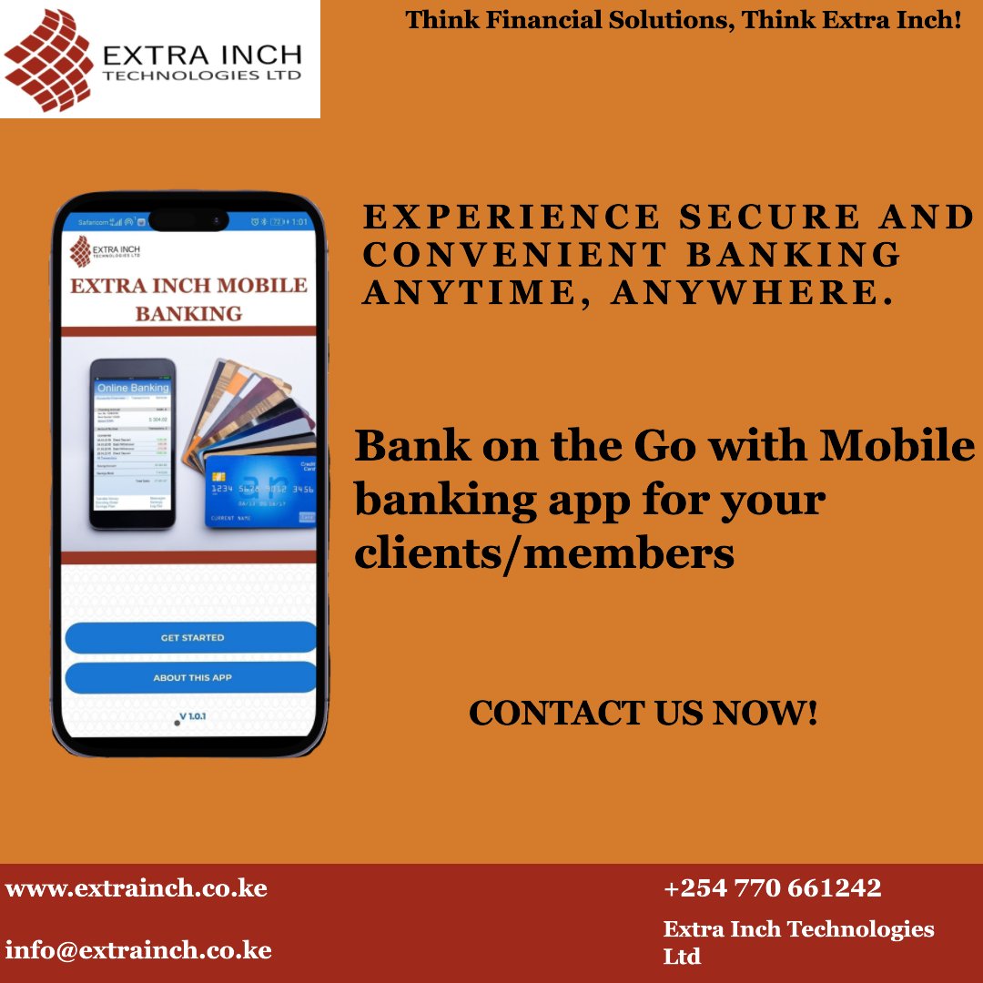 extrainchtech_'s tweet photo. At Extra Inch we develop #loanchapchap solution to provide a #mobileapp and #USSD that the customers can use to access their accounts.

Reach out: info@extrainch.co.ke
https://t.co/xVcDDVLSmB

#saccos #financialfreedom #savings #fintechstartup #cbs #FinTech #mobilebanking https://t.co/tnP8VjauZZ