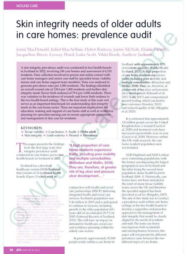 Super proud of the collaboration on this and for the opportunity to be part of such an amazing project <a href="/JaimeJMMcNab/">Jaime McNab QN</a> <a href="/LothianTVN/">NHS Lothian Tissue Viability Team</a> <a href="/TheJenMacMethod/">Jenni Mac</a> <a href="/JulietMacArthur/">Juliet MacArthur</a> and a big thanks to the Care Homes across Lothian and Highland for their participation. #olderpersonskinintegrity