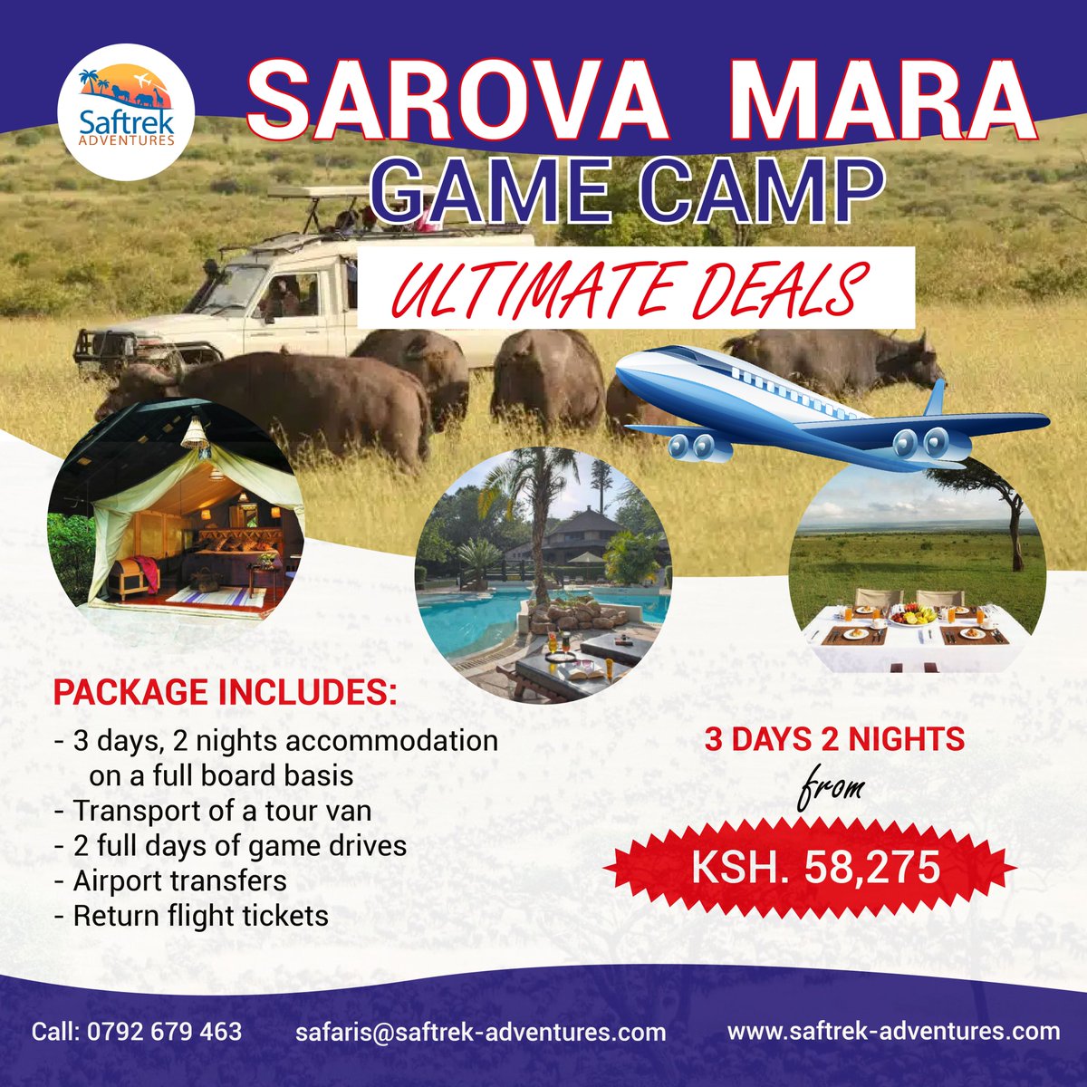 SAROVA MARA GAME CAMP OCTOBER DEALS🦁🐘

From KES 58,275

Book Now!

📞0792 679 463
📩safaris@saftrek-adventures.com
🪩 saftrek-adventures.com

#saftrekadventures #Sarovahotels #sarovamaragamecamp #masaimara #vacationmode #TwendeMara #octoberDeals #wildebeestmigration