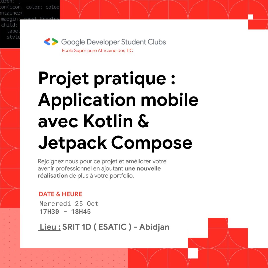 Dsc_Esatic's tweet photo. RDV pris  ce Mercredi.
Allez tu viens ?☺️

#GDSC SSA #GDSC https://t.co/6MXeab2tJ3