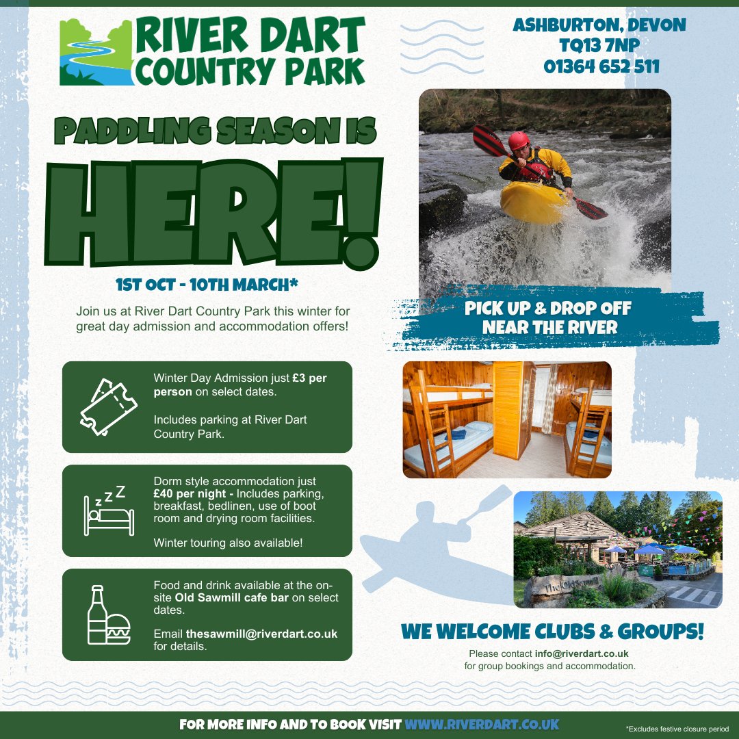 🗣️ Calling all Paddlers - Join us at River Dart Country Park for some great day admission and accommodation offers this winter! 🛶 🎟️LINK IN BIO #winter #paddler #kayak #canoe #outdooractivities #devon #dartmoor #riverdartcountrypark