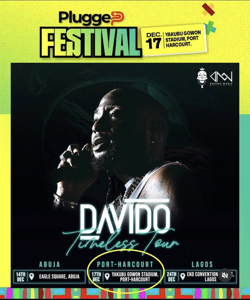 It’s a go! 💯🔥

Davido. Port Harcourt. December 17th. Yakubu Gowon Stadium. 

Tickets 👉🏾 plugged.ng