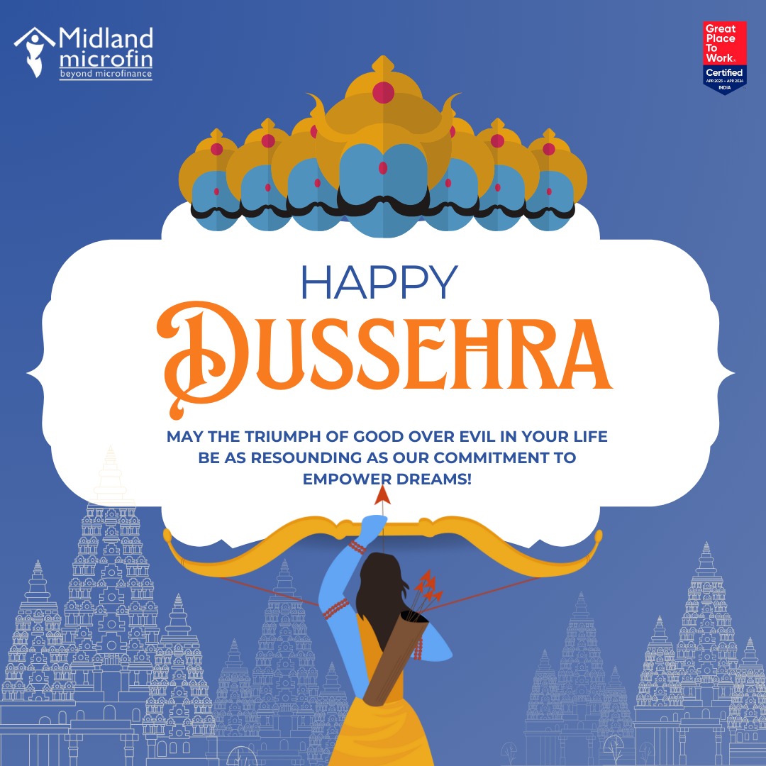 MidlandMicrofin's tweet photo. On this auspicious day of Dussehra, Midland Microfin extends warm wishes to all. 
Let's celebrate the victory of light over darkness, good over evil, and knowledge over ignorance. 🌟

#HappyDussehra #Prosperity #MidlandMicrofin 🎉 https://t.co/pNkbZIjEDa