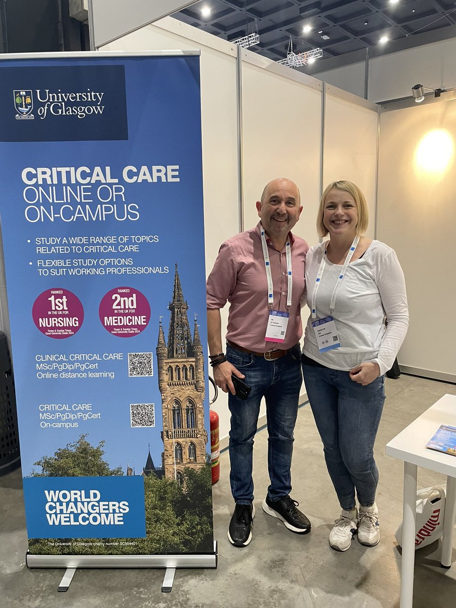 UofGCritCareMSc's tweet photo. Promoting the @UofGCritCareMSc  @ESICM  Please come to our stall to find out more about this fantastic opportunity to work towards an MSc  @UofGlasgow Online or On campus #LIVES2023 @MoAlHaddad2 @Kate272mcgill https://t.co/n6wQSmDzP2