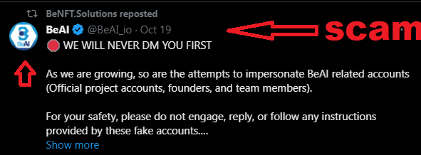 MiniGameNFTs's tweet photo. #BeAI look from july ! tweets on main account switch to a scam account ? no clear respond ! Look for me like a fishing scam now,
cautious
🚨🚨🚨🚨
#CryptocurrencyNews #CryptoNews #nfts #btc https://t.co/XuC5G1tYKL