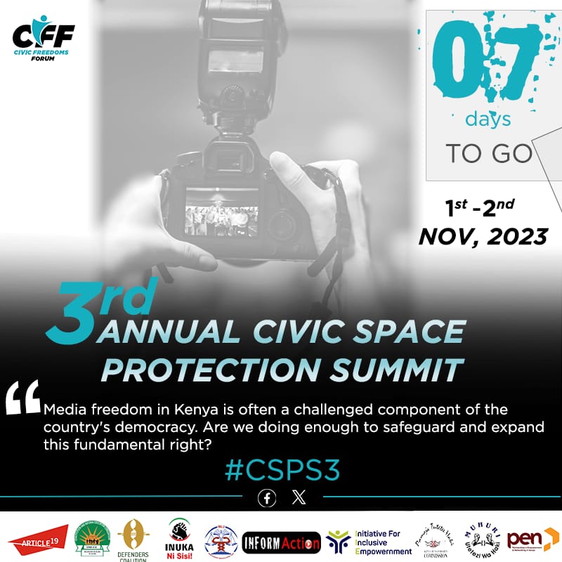 TimKimaiyo's tweet photo. How can we ensure press freedom remains a safeguard for holding duty bearers accountable, free from the fear of government reprisal? Excited for the upcoming Civic Space Protection Summit in Kisumu County!
Don't Miss Out. 
#CSPS3 https://t.co/VSMW2FvYAj
