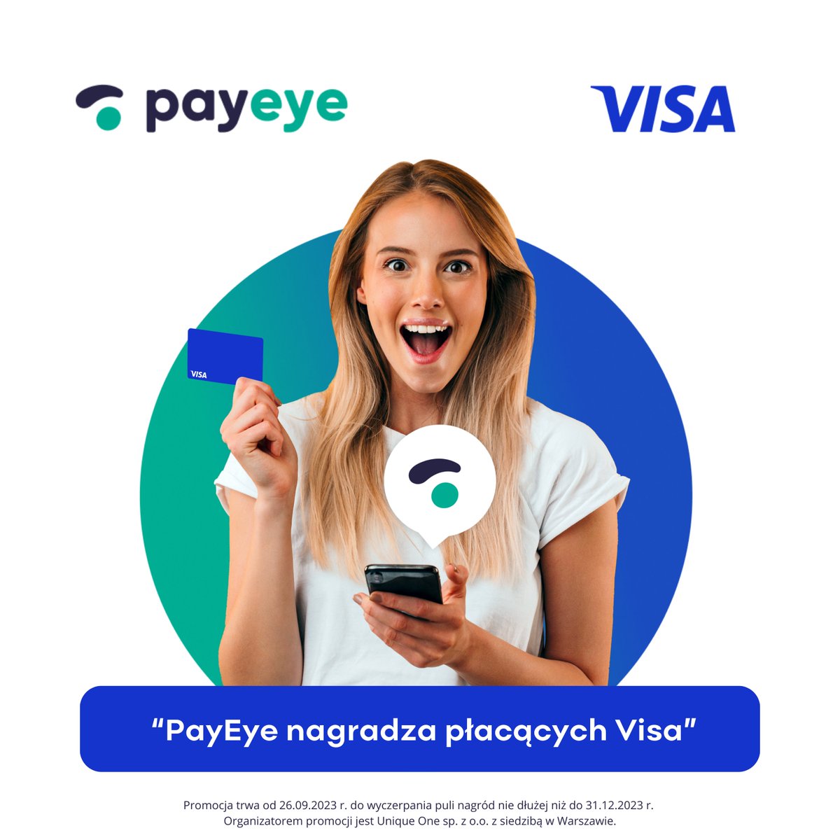 PayEyePolska's tweet photo. Zgarnij 50 PLN w akcji „PayEye nagradza płacących Visa”. 🚀Wystarczy zapłacić przez e-payeye za min. 10 PLN z podpiętą kartą @VISA_PL w jednym ze sklepów internetowych, biorących udział w akcji i wypełnić krótką ankietę.
Szczegóły: https://t.co/j0xS0ev1EU
#PayEye #Visa #epayeye https://t.co/3meRAjQ5oA