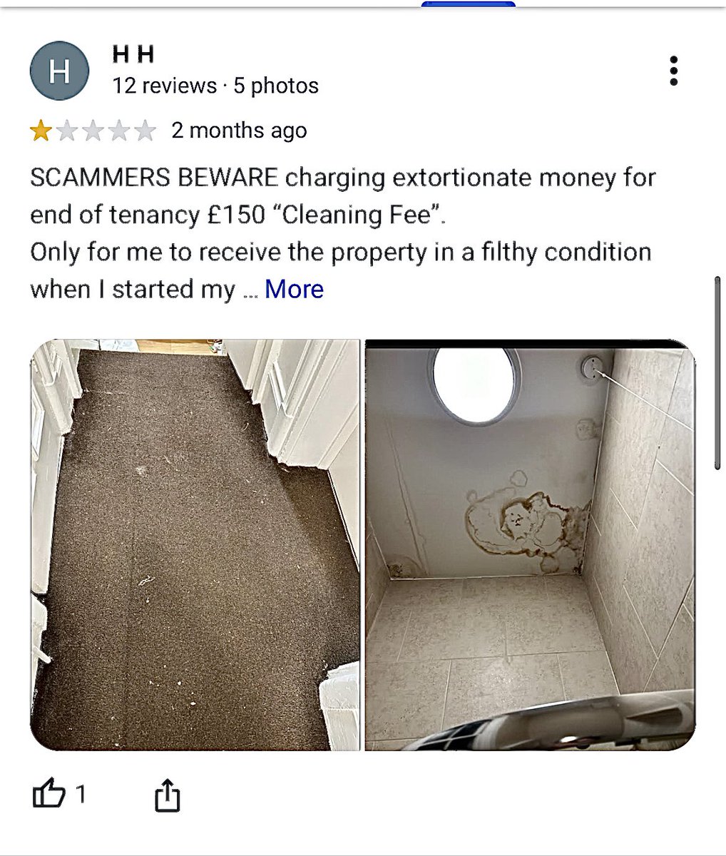 “Charging extortionate money for end of tenancy £150 Cleaning Fee Only for me to receive the property in a filthy condition”