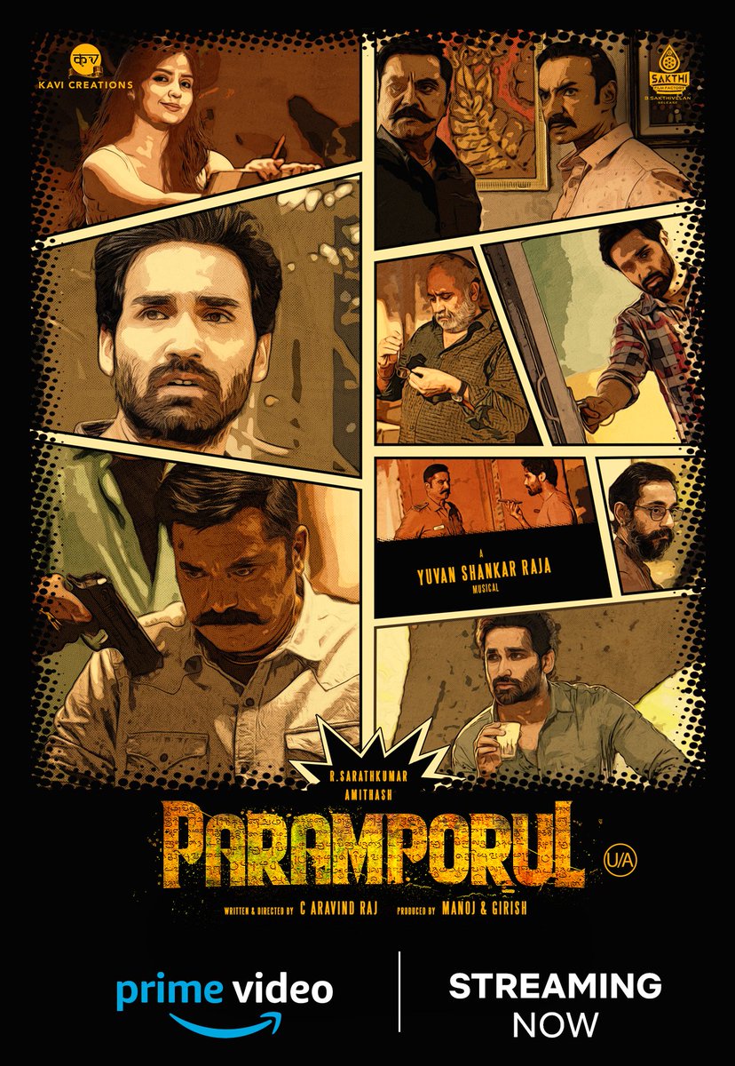 cineulagam's tweet photo. From the big screen to your screens⚡

#ParamporulMovie❤️‍🔥 after its sensational run, is now arriving on @PrimeVideoIN , it's all set to keep you on the edge of your seat once again💥

#Sarathkumar #Paramporul #Amitash #PrimeVideo #cineulagam   @amitashpradhan @kashmira_9 @aravind275 @thisisysr @PoornimaRamasw1 @S_Pandikumar #Nagooranramchandran @u1records @kavi_creations @SakthiFilmFctry @onlynikil @gobeatroute