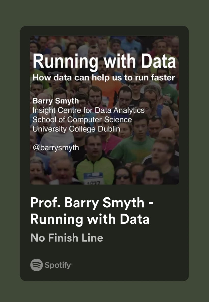 John O'Regan (@johnoregan777) on Twitter photo Another Marathon Specific episode of No Finish Line Podcast.
Prof. Barry Smyth - Running with Data.
spotify.link/vojp0EPv9Db
Thanks to <a href="/barrysmyth/">barrysmyth</a> Another Marathon Specific episode of No Finish Line Podcast.
Prof. Barry Smyth - Running with Data.
spotify.link/vojp0EPv9Db
Thanks to <a href="/barrysmyth/">barrysmyth</a>