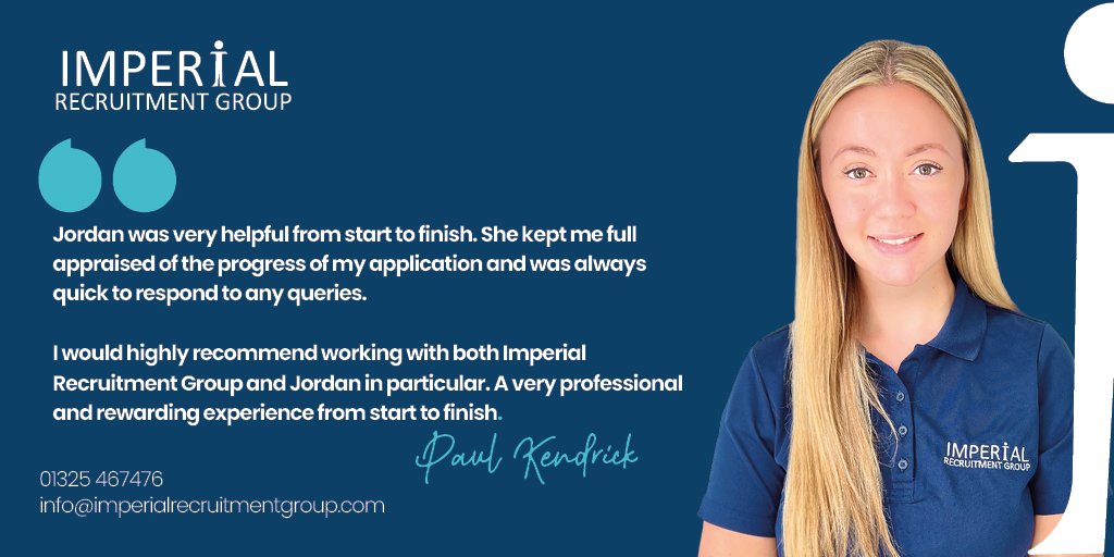 We just love receiving positive feedback! 🙌 A big shout out to Jordan Gray, Recruitment Consultant, who received some kind words from one of her candidates. 💯#HappyCandidate #TrustInUs  #testimonialtuesday
01325467476
jordan@imperialprofessionals.co.uk
imperialrecruitmentgroup.com