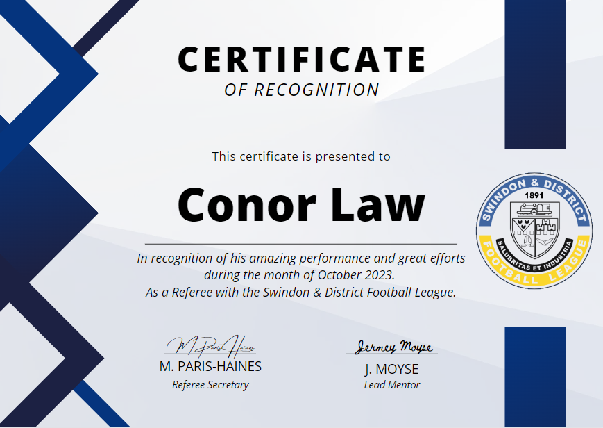 All.
It has been decided today by myself and our Lead Mentor Jeremy Moyse that this month the Referee of October 2023 is Mr. Conor Law.

Congratulations Conor @sdflswindon @WiltsCountyFA