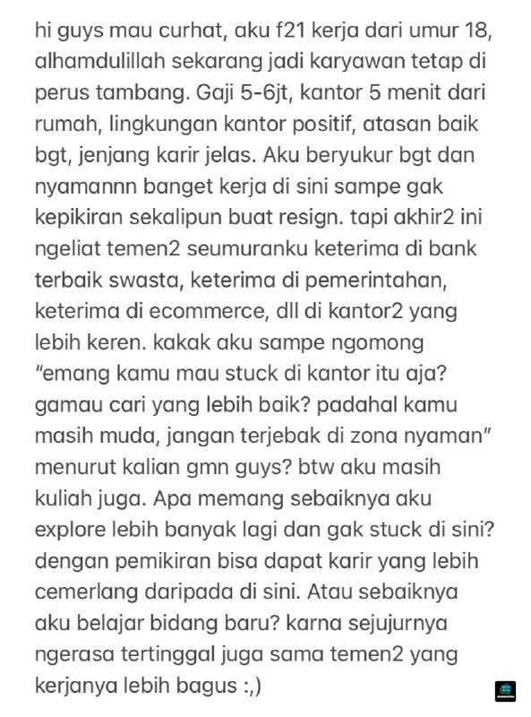 worksfess's tweet photo. work! maaf lupa pake CW // GAJI plss kasih aku pandangan tentang keluar dari zona nyaman dalam dunia kerja menurut kalian! makasih🥹🙏 https://t.co/CdpB3bfuGw