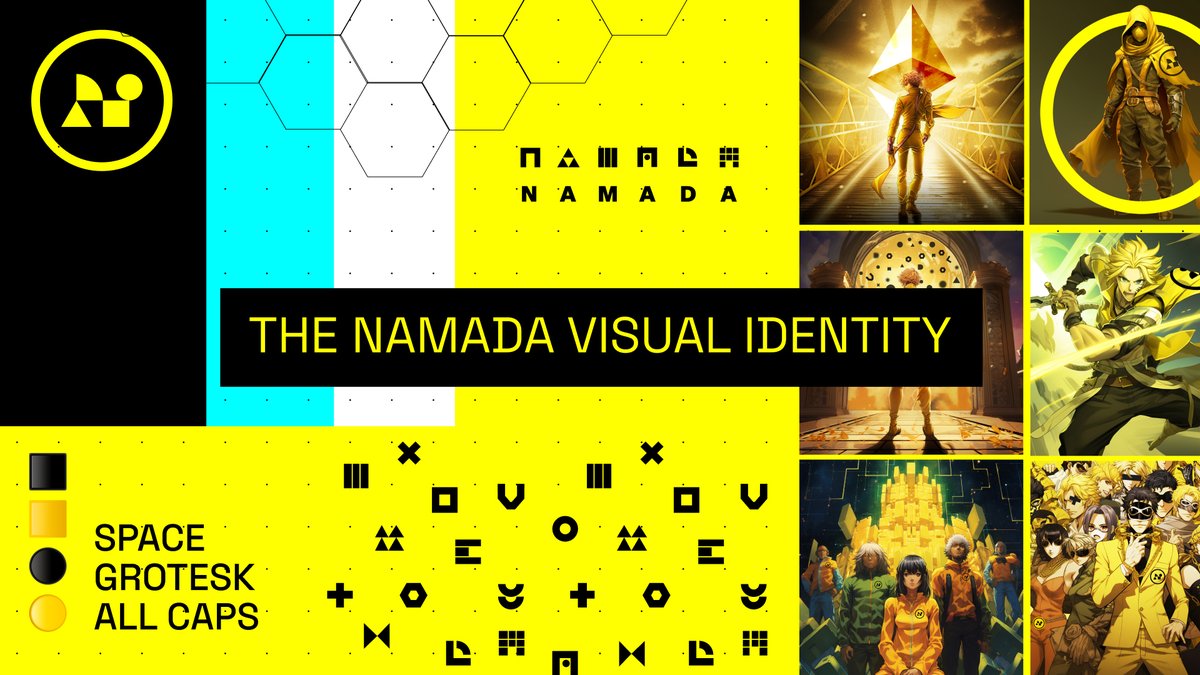 namada's tweet photo. 🟡⚫️🟨 ⬛ Namada is pleased to introduce its Visual Identity Kit, thoughtfully designed to align with Namada's long term mission.

Namada aims to change the way people think about privacy. Moving away from the dark and secretive images often linked with the subject of privacy, the brand opts instead to portray privacy as the basic right that it is, a public good worthy of a luminous future.

From anime-inspired illustrations to versatile graphical elements, the identity kit offers a plethora of creative resources designed to enhance community contributions.

For an in-depth exploration of the thought process behind Namada's Visual Identity Kit, visit the latest Namada blog post: https://t.co/QrrZ5YO4CM 

To go straight to the kit: https://t.co/QafkggjXK6 

Unleash your creative beast! 🟡⚫️