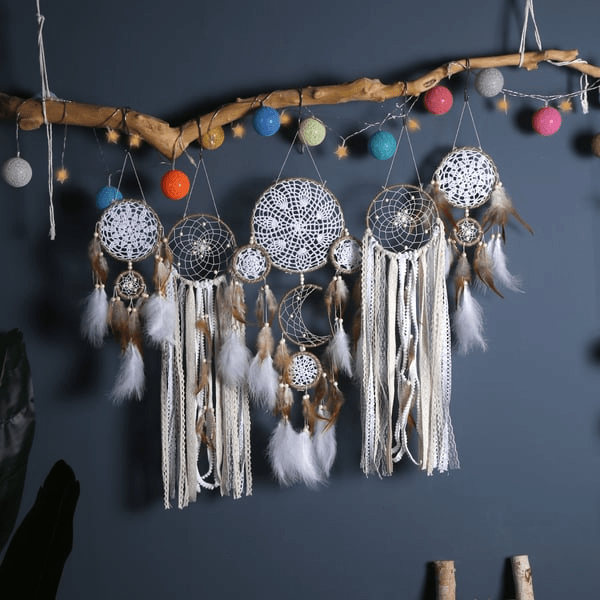 Dreamcatcher Moon and Stars Hanging Over the Bed