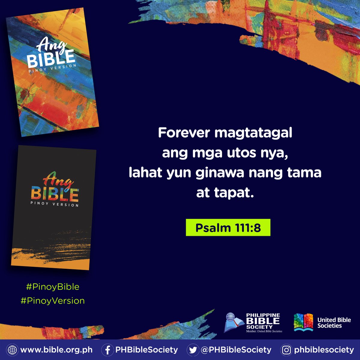 PHBibleSociety's tweet photo. PSALM 111:8, ANG BIBLE PINOY VERSION.
#PhBibleSociety #PBS #Bible
#AngBiblePinoyVersion
#PinoyBible #PinoyVersion https://t.co/yMQDlRIMmq