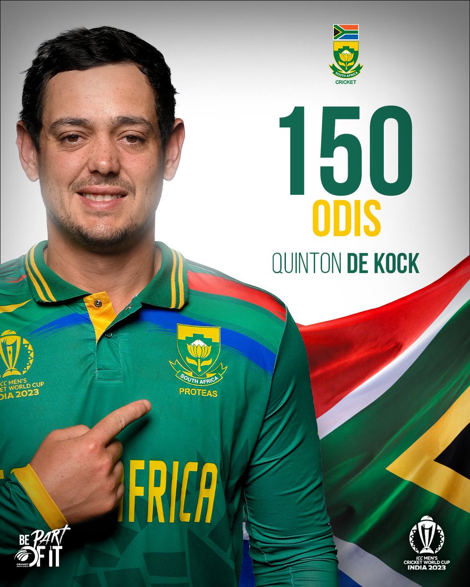 ProteasMenCSA's tweet photo. 𝗤𝘂𝗶𝗻𝗻𝘆 𝘄𝗶𝘁𝗵 𝗮 𝘁𝗼𝘂𝗰𝗵 𝗼𝗳 𝗰𝗹𝗮𝘀𝘀 🤌

Another milestone in Quinton de Kock's incredible career 👏 

#CWC23 #SAvsBAN #BePartOfIt https://t.co/dqUFh0yqEs