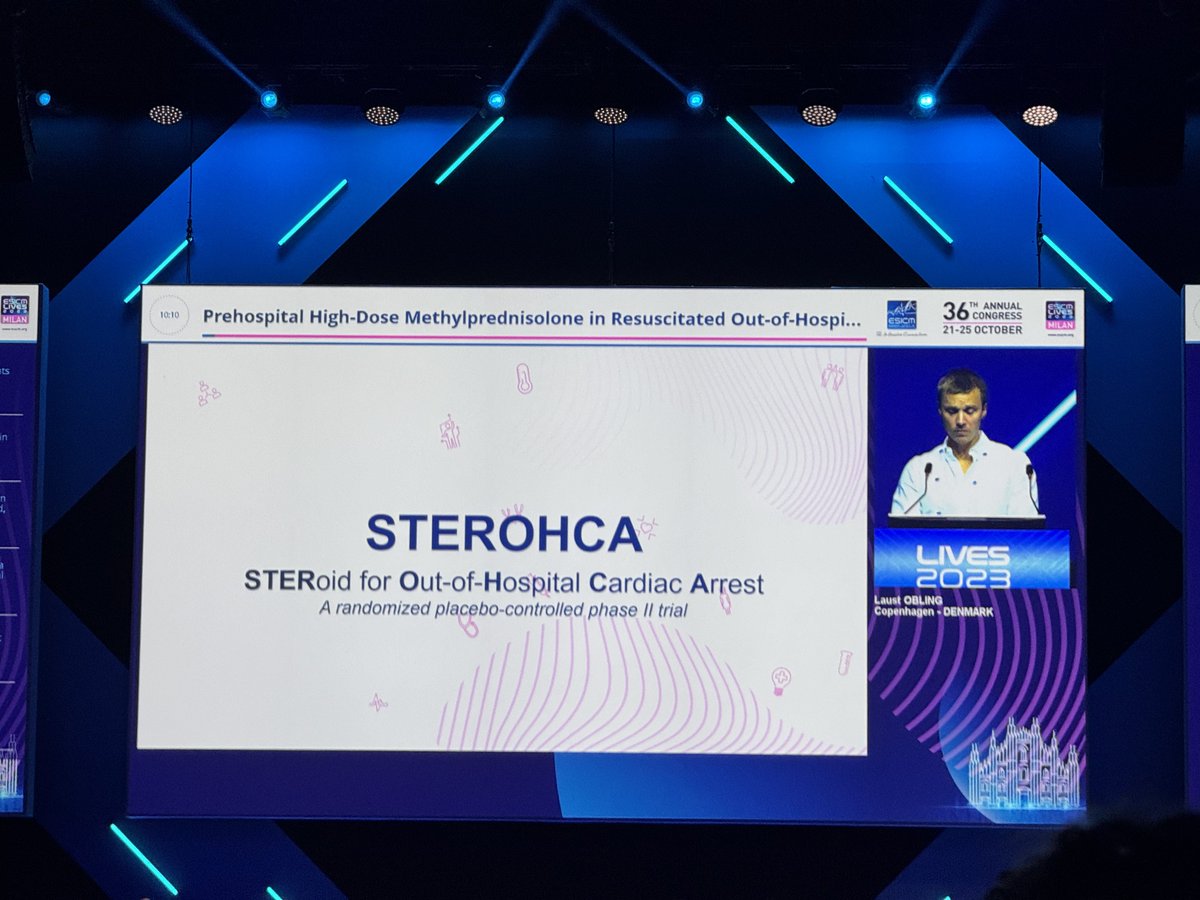 Tommaso Scquizzato, MD (@tscquizzato) on Twitter photo Now <a href="/laustemil/">Laust Obling</a> presenting the results of the #STEROHCA RCT: STERoid for OHCA patients
#LIVES2023 Now <a href="/laustemil/">Laust Obling</a> presenting the results of the #STEROHCA RCT: STERoid for OHCA patients
#LIVES2023