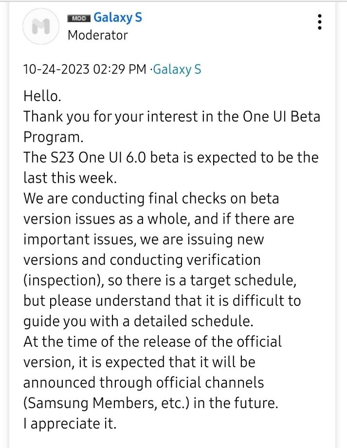 Hazazi_133's tweet photo. تحديث/
ينتهي التحديث One UI 6.0 التجريبي لهاتف Galaxy S23 هذا الأسبوع.
وفقا لأحد المشرفين: "من المتوقع أن ينتهي البرنامج التجريبي One UI 6 هذا الأسبوع ويقوم الفريق بإجراء فحص نهائي.
#OneUl6 https://t.co/FatZBrGBVc