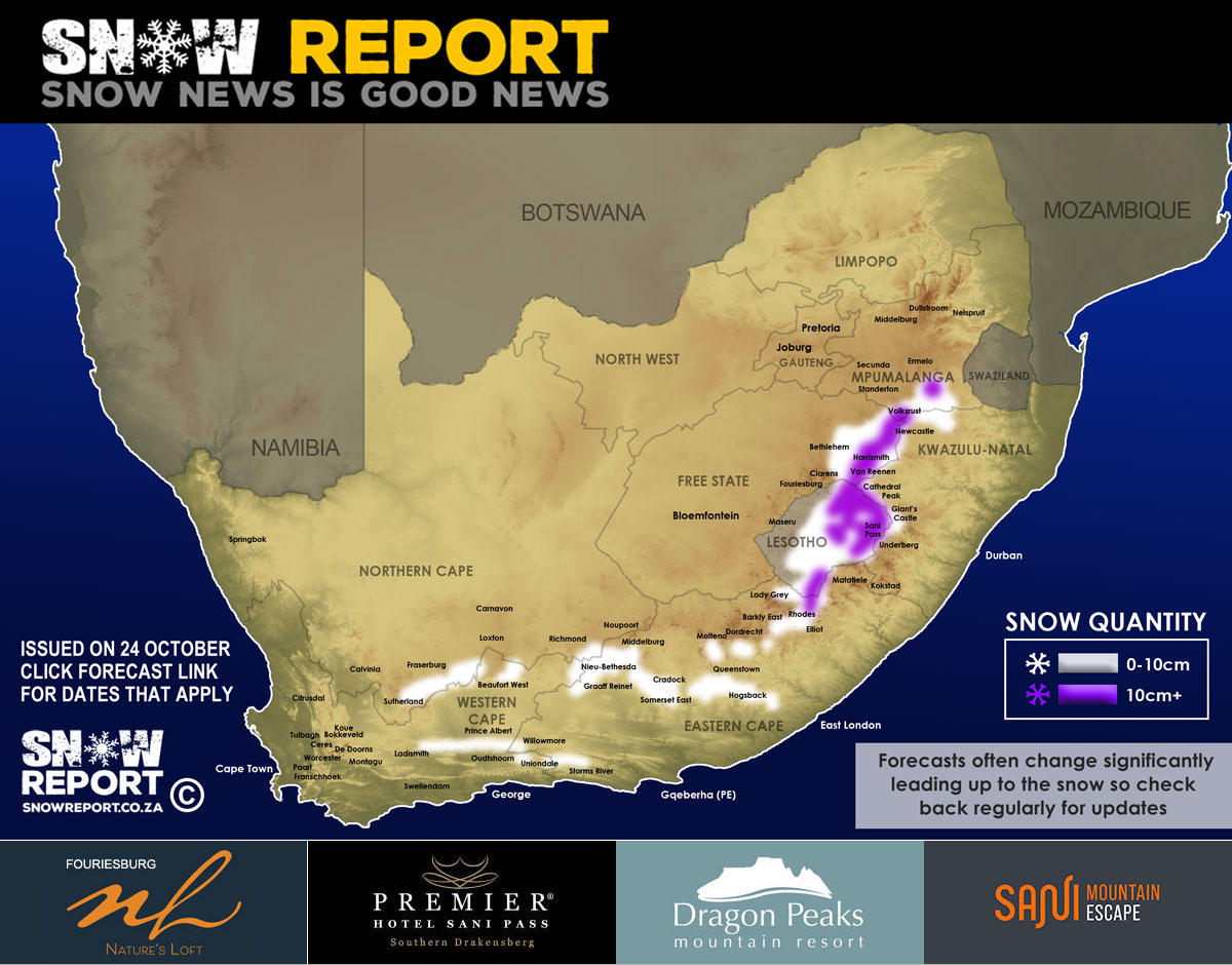 ❄ ADVANCED SNOW FORECAST: Widespread snowfall possible from this weekend, with heavy snow indicated for Lesotho - snowreport.co.za #snowreportsa #africansnow #weather * Most other news publications are NOT authorised to use any of our content.