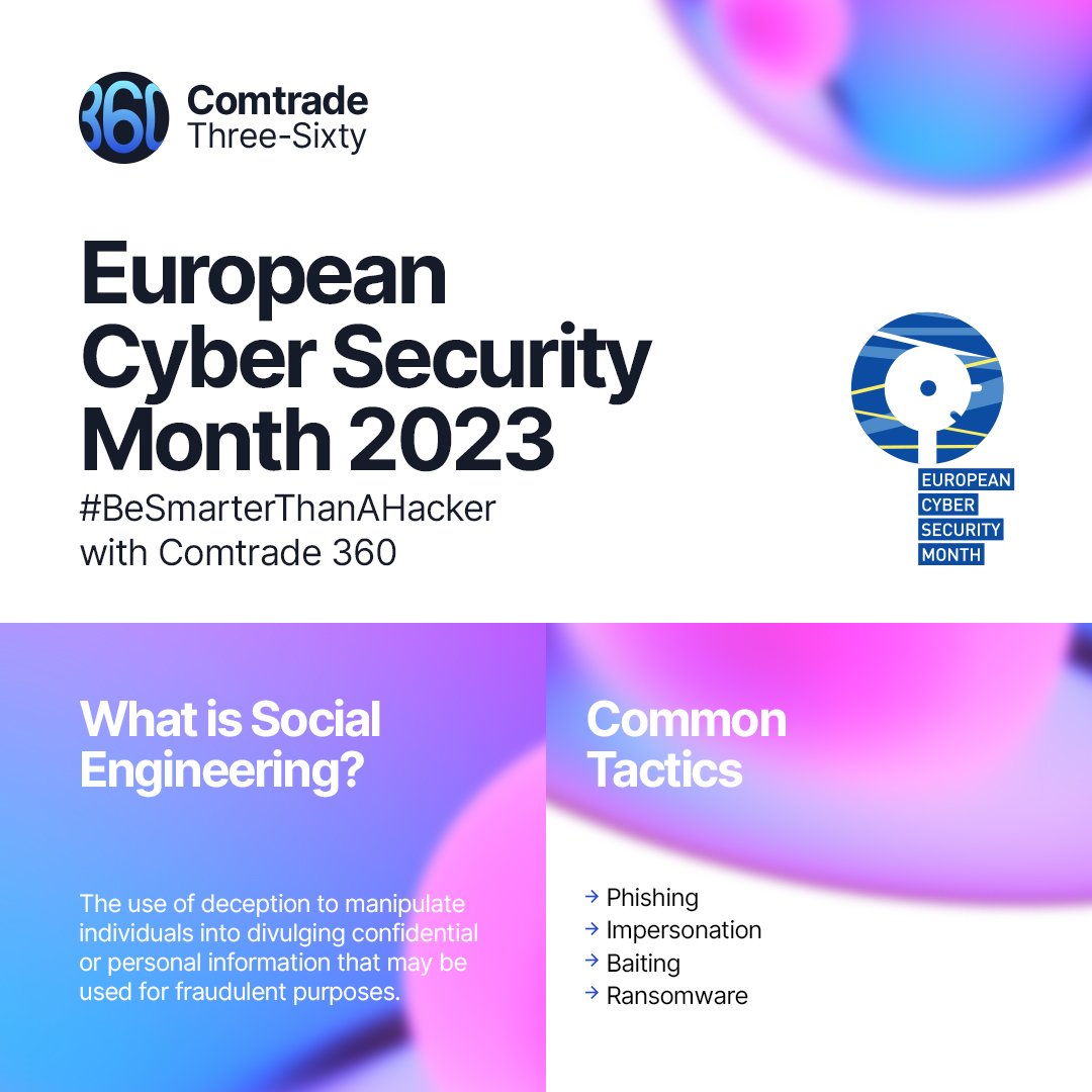 Comtrade360's tweet photo. 🛡️ October is European Cyber Security Month.
From social engineering to new vulnerabilities, threats are everywhere.
#Comtrade360 keeps you one step ahead, safeguarding what's vital to your business. 🌐
#BeSmarterThanAHacker #ThinkB4UClick https://t.co/MVqNUVm5Vn