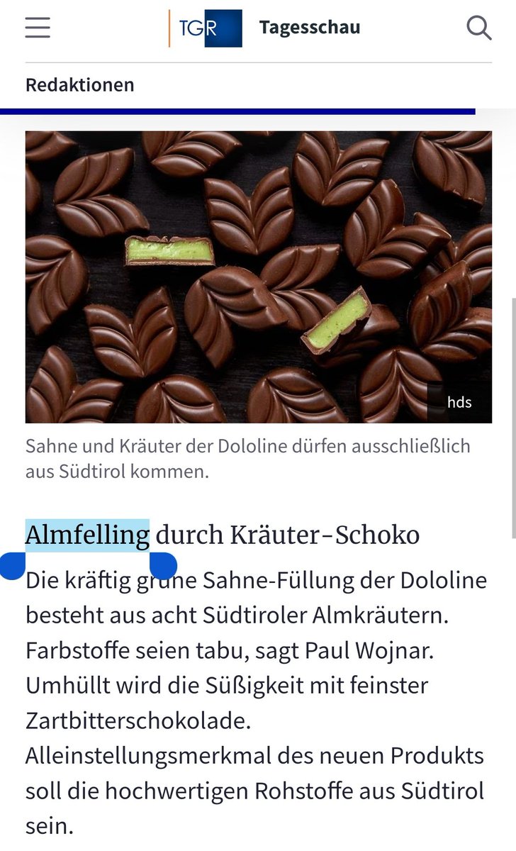 Habe da ein ungutes Rechtschreib-Feeling <a href="/RaiSuedtirol/">Rai Südtirol News</a>. Auch bei Kräuter-Schoko (Kräuterschoko) und Sahne-Füllung (Sahnefüllung).

Und kommt doch bitte zu uns auf Bluesky, dann muss ich nicht mehr tweeten/xen ♥️ Ihr kriegt auch gern einen Code von mir.