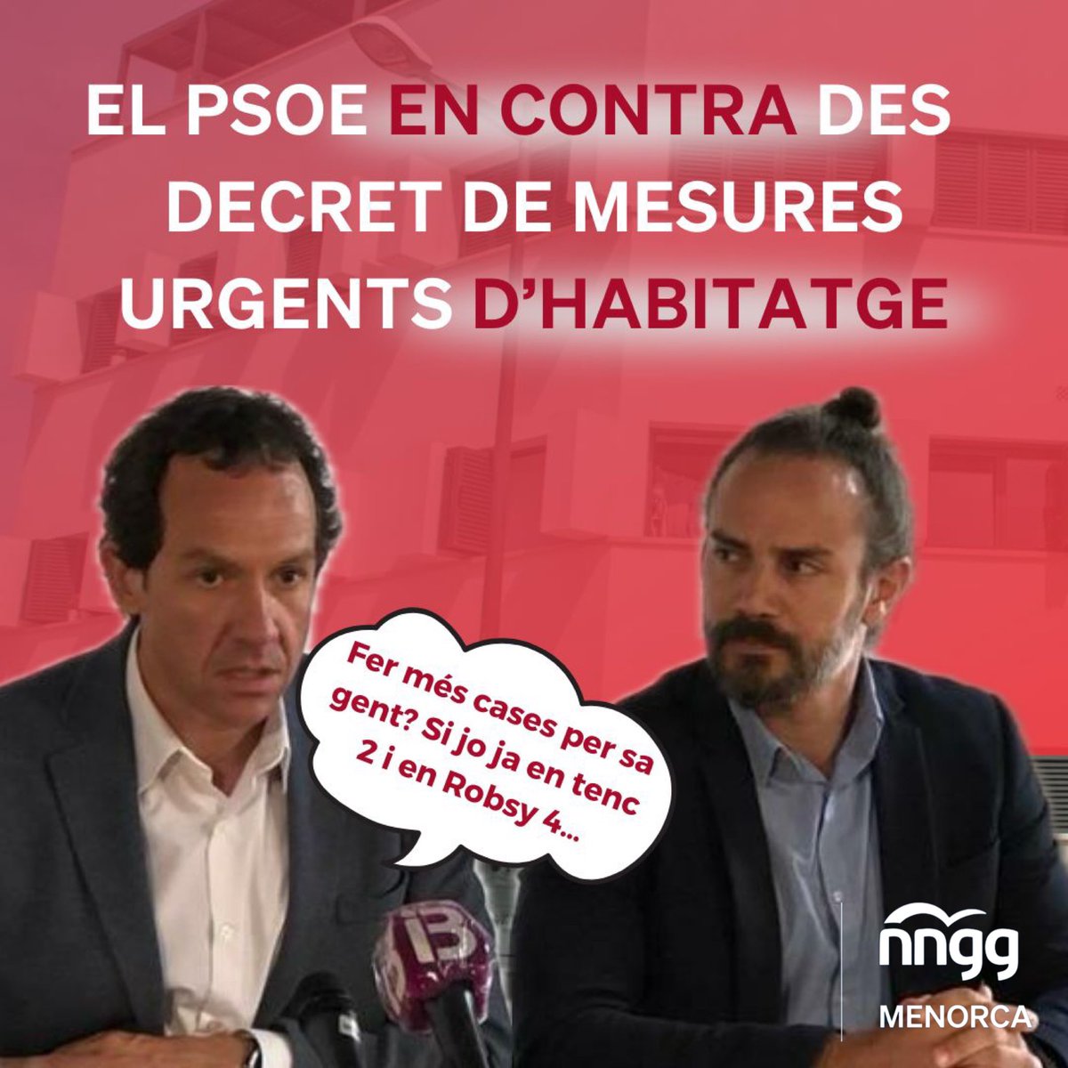 NNGG_Menorca's tweet photo. El PSOE ni fa feina quan li toca, ni deixa fer feina quan no li toca. 🥀

Ara entenem perquè estan en contra des decret per millorar s’habitatge…Com @marcpons73  i @EduRobsy ja ho tenen aclarit… 😌🏠 https://t.co/rKCrYfq0kg