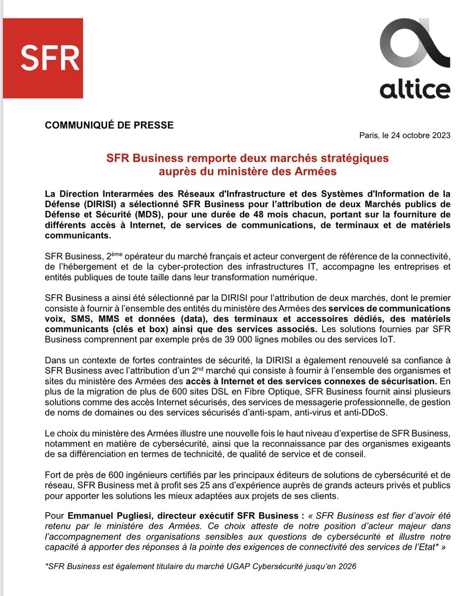 .<a href="/SFR_Business/">SFR Business</a> remporte deux marchés stratégiques auprès de <a href="/Armees_Gouv/">Ministère des Armées</a>
