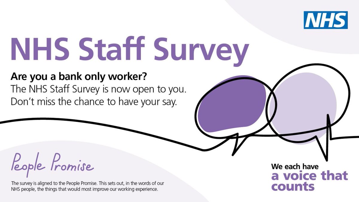 Are you a bank only worker? This year, it is compulsory for organisations with over 200 bank only workers to offer their bank workers the opportunity to take part in the NHS Staff Survey. Each of #OurNHSPeople have a voice that counts, let us hear yours. #NSS2023