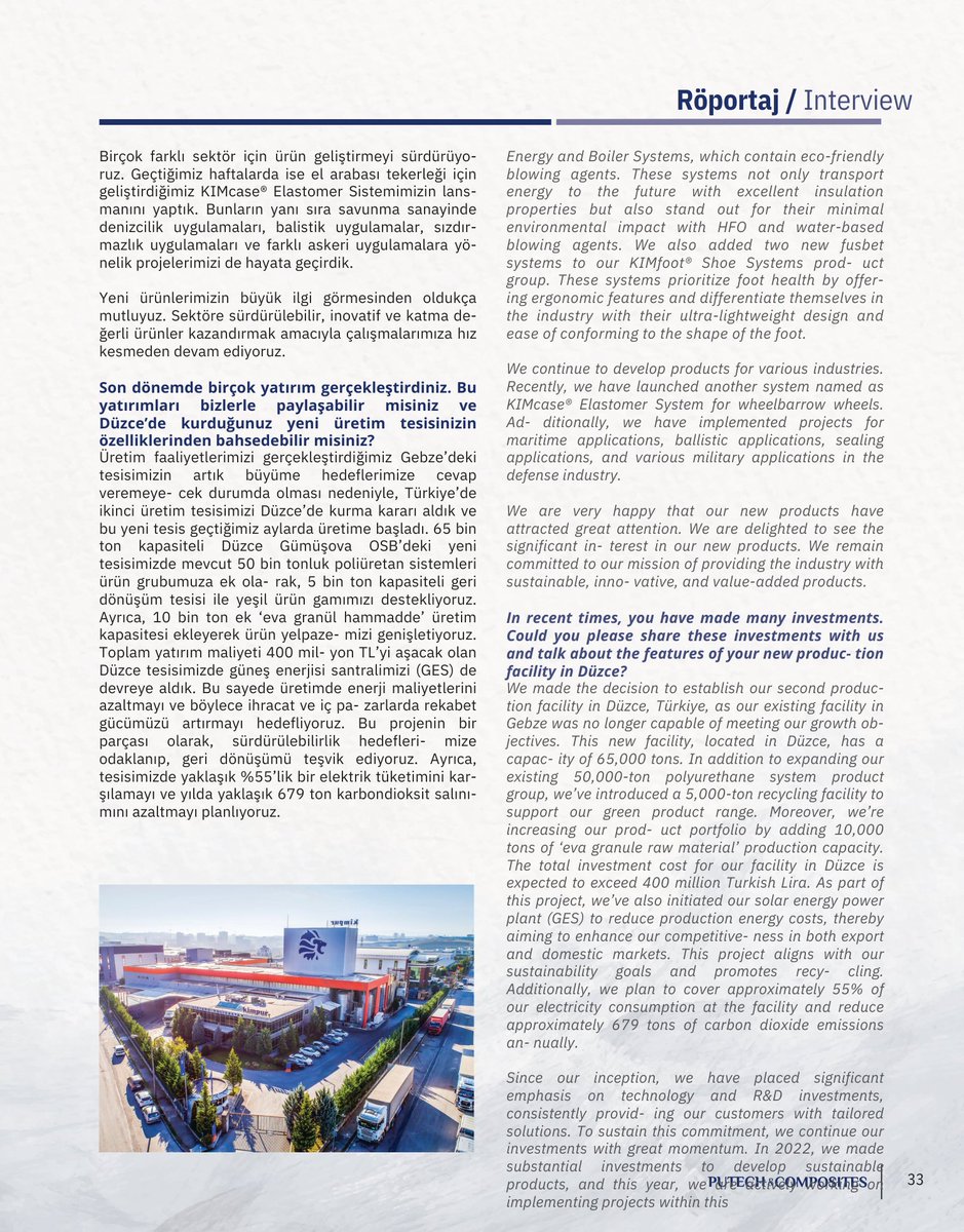finansalkultur's tweet image. Putech&amp;amp;Composites Dergisi’nin Ekim sayısında KİMPUR CEO Cavidan Karaca, yeni yatırımlar, AR-GE ve sürdürülebilirlik çalışmaları hakkındaki soruları yanıtladı. #kimpur #kmpur