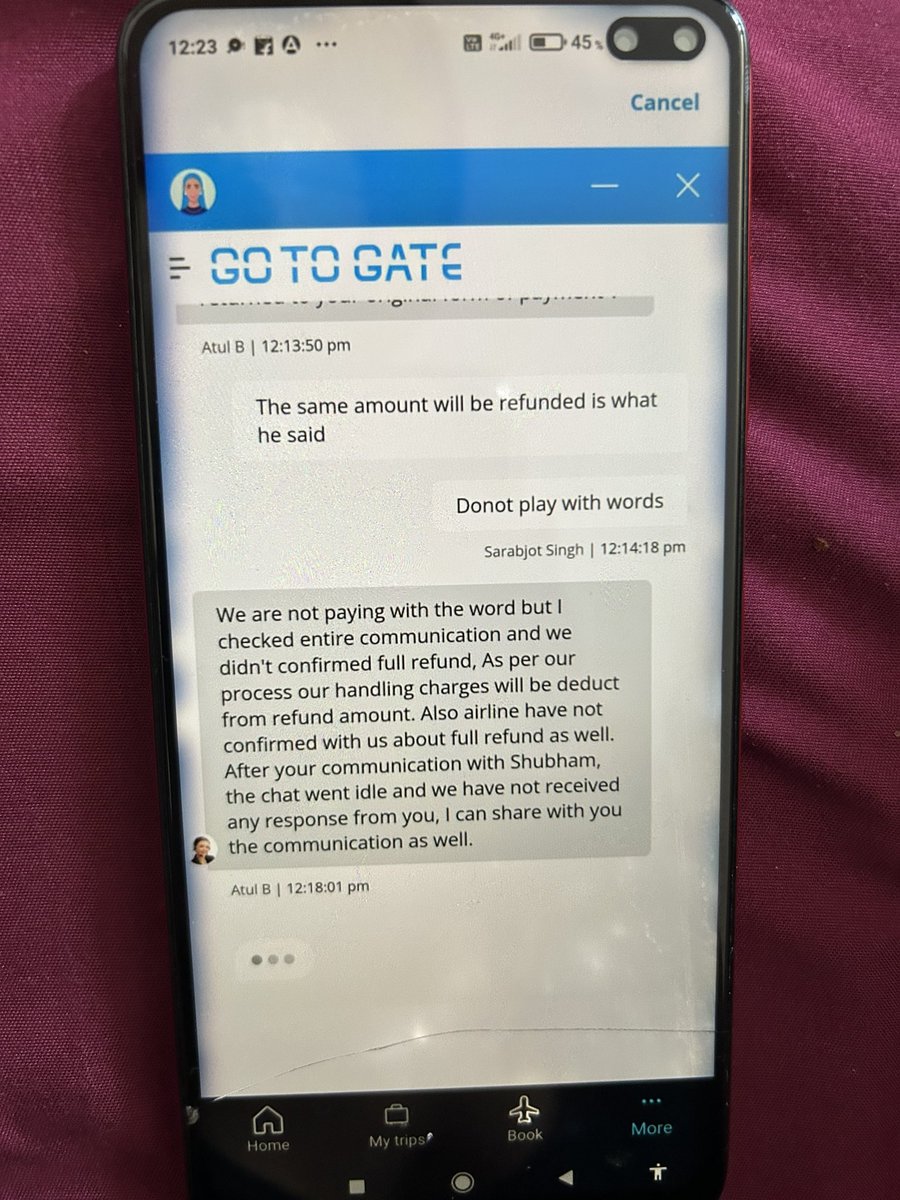 10singhPia's tweet photo. @IndiGo6E Please help me receive my complete refund bcz I was assured by @IndiGo6E and @GotogateC  @GoToGateAreShit owned by @etraveli  that I will be refunded 100% amount back. Also I have cancelled within 24 hrs therefore I am eligible for 100% refund as per @DGCAIndia guidelines. https://t.co/N2xvDi91GG
