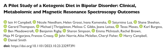 🚀Here we go. Excited to share the preprint of the complete outcomes from our #ketogenicdiet &amp; #bipolardisorder pilot study!

In this pilot study (n=27), we looked for any first signs of potential effects in bipolar and found:

- Ketones correlated with ⬆️ mood &amp; energy (p <