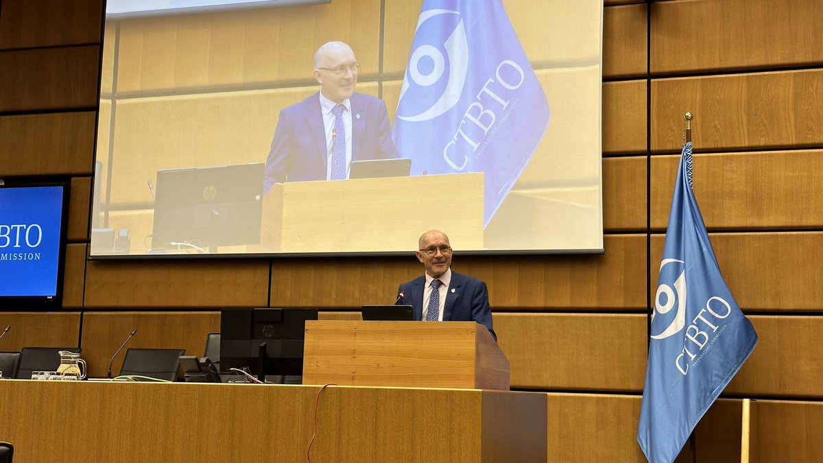 CTBTO's tweet photo. Speaking at an introductory seminar on the #CTBTO for diplomats in Vienna, @_RobFloyd welcomed participants, saying: “Amidst some dark clouds of concern, the #CTBT is a bright spot, and its entry into force more important now than ever.” The day-long event, translated into all UN languages, aims to enhance diplomats' understanding & expand their knowledge about the Treaty, its verification regime & our mission to end #nuclear testing.
