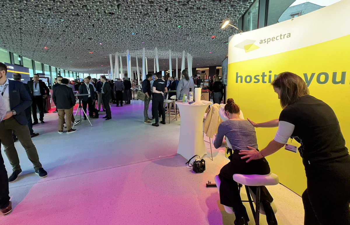 aspectra's tweet photo. @swisscyberstorm conference breaks arenโt just for food & bev - come get your #freemassage at the @aspectra booth! https://t.co/9bBbQ1k3ar