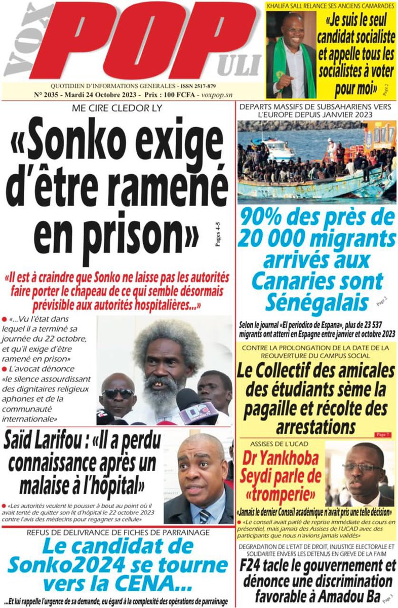 MadembAS's tweet photo. Mon petit cerveau peut comprendre le titre #VoxPOPuli. Par contre le sous-titre fait exploser ma petite cervelle. Son avocat dit-il que #Sonko est sur le point de perdre la vie, dénonçant au passage le silence des religieux et du monde? 1 2e café pour comprendre #Snegal #Kebetu https://t.co/ebVXhK0Z8A