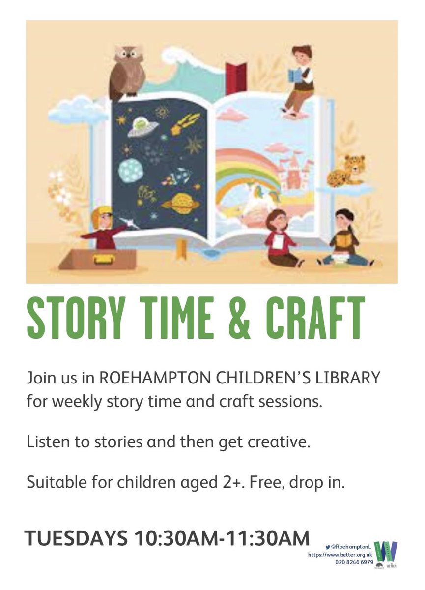 Stay warm and cosy @RoehamptonL with a coffee morning from 10am and story time and craft from 10:30am.