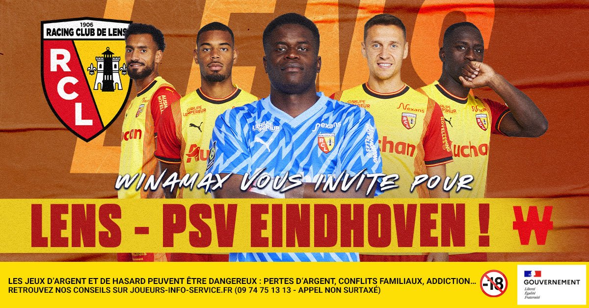 WinamaxSport's tweet image. ⚽️ 3 lots de 2 places sont à gagner pour @RCLens - PSV, ce soir à 21h00 !

🎁 Pour participer : retweetez ce tweet, suivez @WinamaxSport et répondez avec votre pseudo Winamax.

👉 Tirage au sort à 12h00 !

📄 Règlement &amp;gt; bit.ly/WinaConcours23