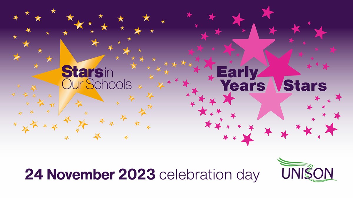 ⭐️One month to go until UNISON’s #starsinourschools and #earlyyearsstars celebration day. There are many ways you can get involved, plus lots of resources to download and our nominate a star prize draw to enter. Find out more here 👉 starsinourschools.uk