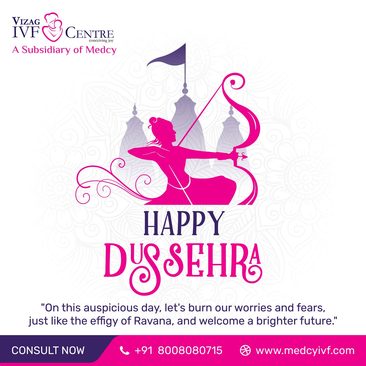 Celebrate the triumph of hope and the joy of new beginnings this Dussehra. From all of us at Vizag IVF Center, may your dreams of parenthood be fulfilled.

#Navratri #Dhurgashtami #Vijayadhashami #HappyDussehra #OvercomingChallenges #MedcyIVF #VizagIVFCenter #FertilitySolutions