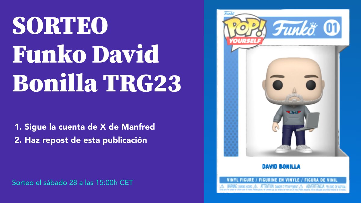 getmanfred's tweet photo. Muchos lo habéis adivinado... 😏

Os traemos un SORTEACO para celebrar la #TRG23.

¿Quieres llevarte un funko de @david_bonilla? Pues síguenos y haz repost de esta publicación para participar.

Durante la @tarugoconf estaremos sorteando otros 3 en el stand de Manfred. https://t.co/usuiLMa3vf