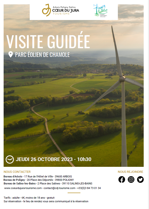 Si vous voulez rester dans le  vent, ne manquez pas les visites guidées du parc éolien de Chamole. Une belle rando de 4 kilomètres pour prendre l'air et s'informer sur cette nouvelle forme d'énergie renouvelable. 

#jura #tourisme