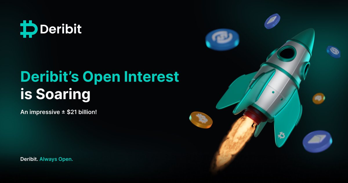 🚀 #Deribit's Open Interest is soaring! 

#BTC #Options at an impressive $12.4 billion, with $2.8 billion expiring this Friday. 

#ETH Options at $6.5 billion, and $1.5 billion expiring this Friday. 

#Futures and #Perps adding $2 billion. 

Total? 

An impressive ± $21 billion!