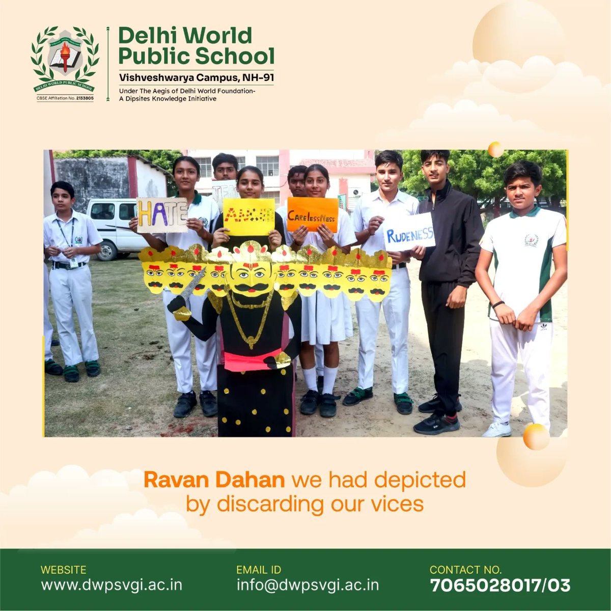 dwpsvgi's tweet photo. On this auspicious day of Dussehra, Delhi World Public School wishes that Lord Rama bless you with happiness and prosperity.

Contact us 📞+91 7065028017/03
https://t.co/STHGUvSHAc
.
.
.
#DelhiWorldPublicSchool #Dussehra #HappyDussehra #VijayaDashami #ravandahan #DussehraWishes https://t.co/NQ3ziRBU4j