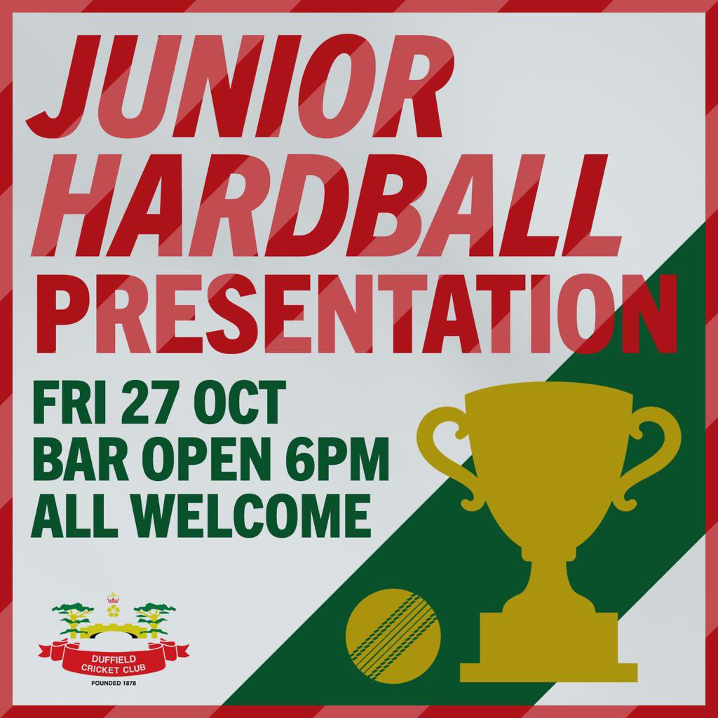 This year’s Junior Hardball Presentation will take place this Friday in the White Peak Pavilion. Here is the timetable for the evening: 18:30: U11 Girls 18:45: U11 Boys 19:00: U12 Boys 19:15 U12 Girls 19:30: U13 Boys 1945: U13 Girls 20:00: U15 Girls 20:15 U15 20:30 U17