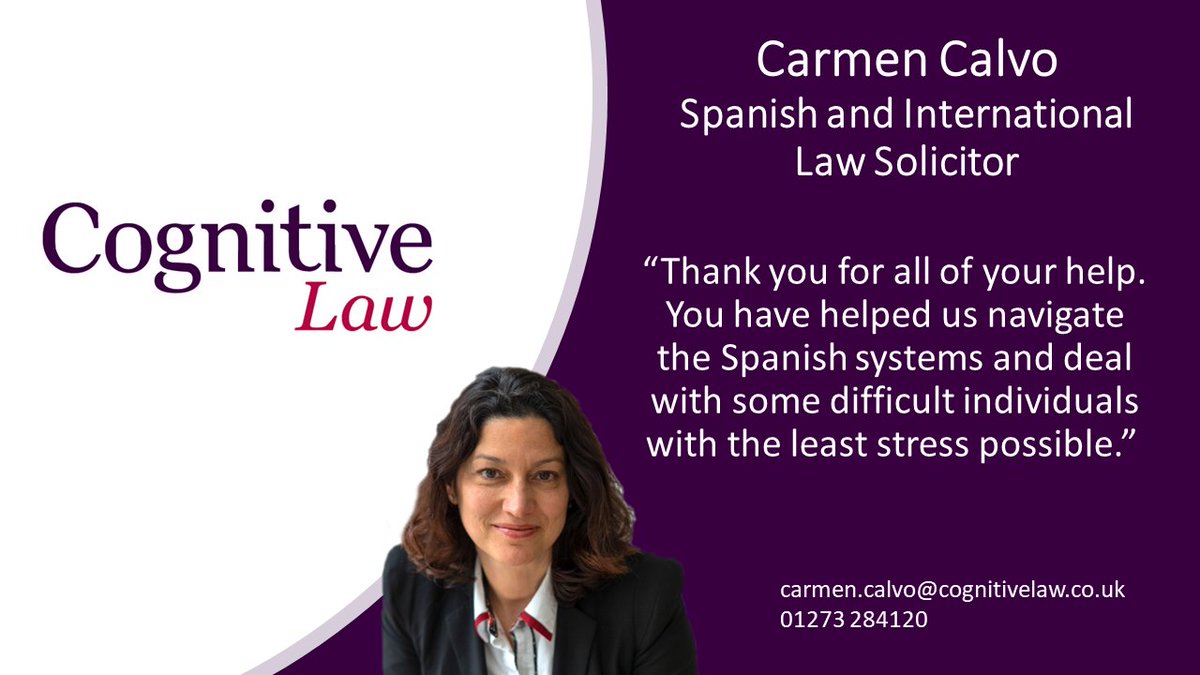Congratulations to Carmen Calvo for this fantastic client testimonial. Carmen is able to explain complex Spanish legal procedures in a straightforward manner and ensures clients are kept informed throughout the process.

Well done Carmen! 

#Spanishlaw #Spain #SpanishProperty