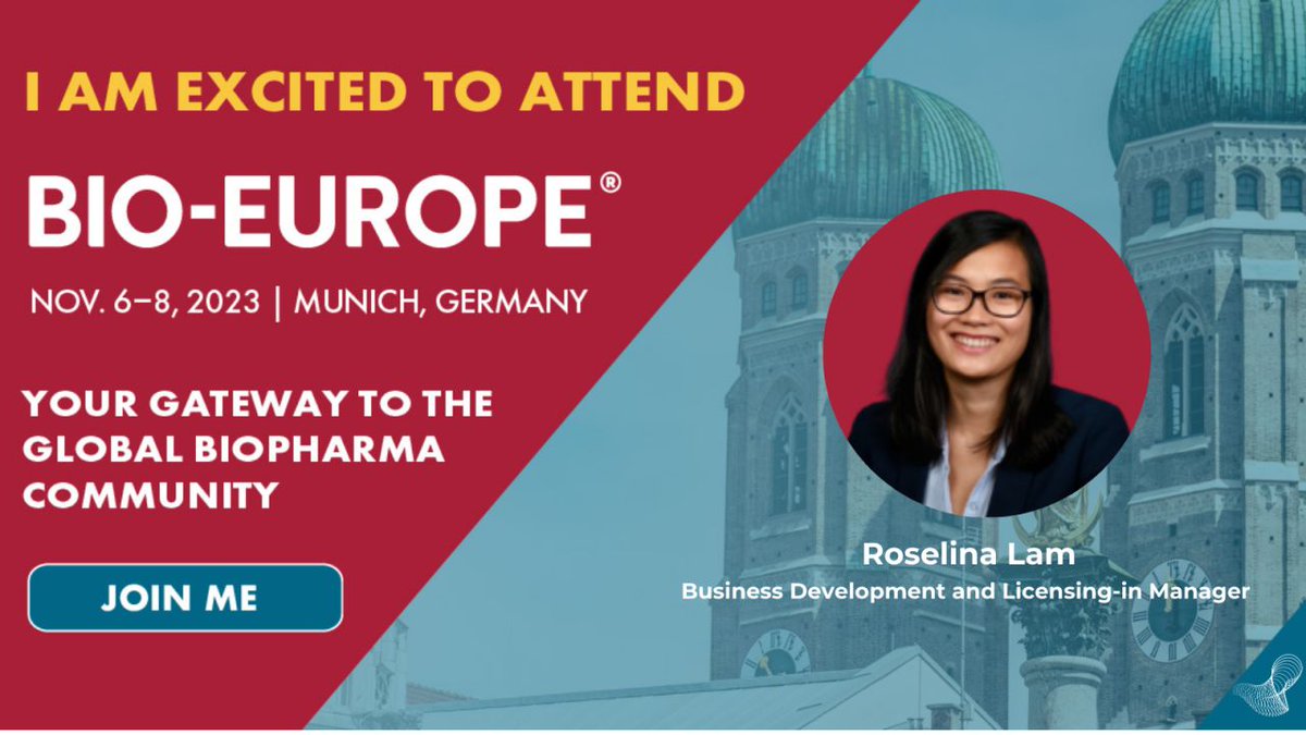 We are thrilled to announce our participation at #BIOEurope from November 6th to 8th in Munich! 
Meet Roselina Lam, our Business Development and Licensing-in Manager.
For more information, visit bit.ly/3Sm2CY8.

#Bioeurope2023 #Pharma #Bioeurope #biotech