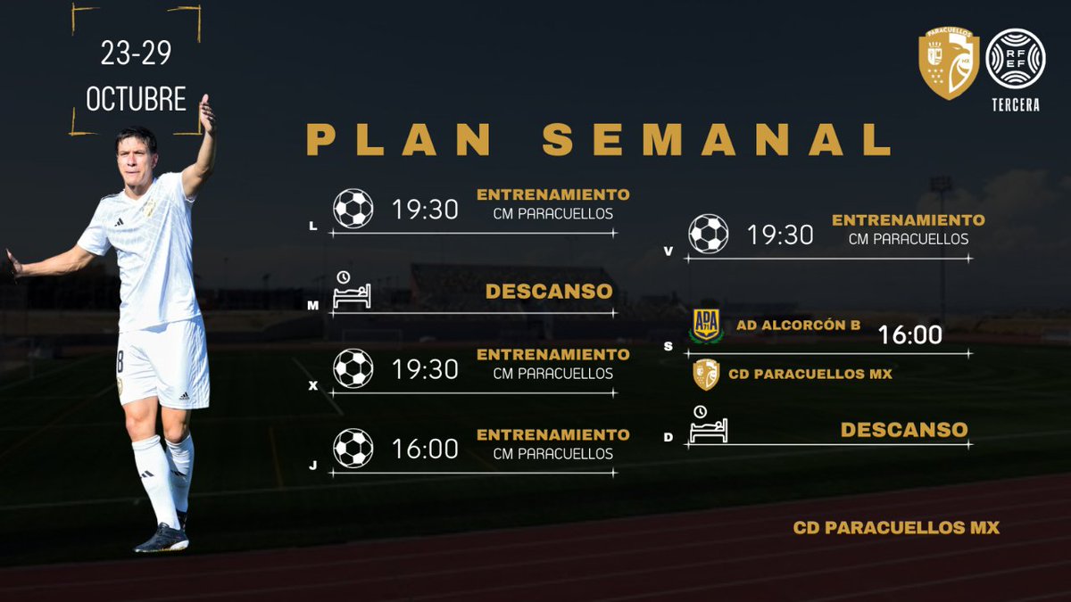 📢 ¡Buenos días! 

🏋️ Vuelta al trabajo, con más ganas que nunca.

🏟️El sábado 28 visitaremos el anexo de Santo Domingo para jugar contra el <a href="/AD_Alcorcon/">A.D. Alcorcón</a> B
 
#vamosparacuellosmx